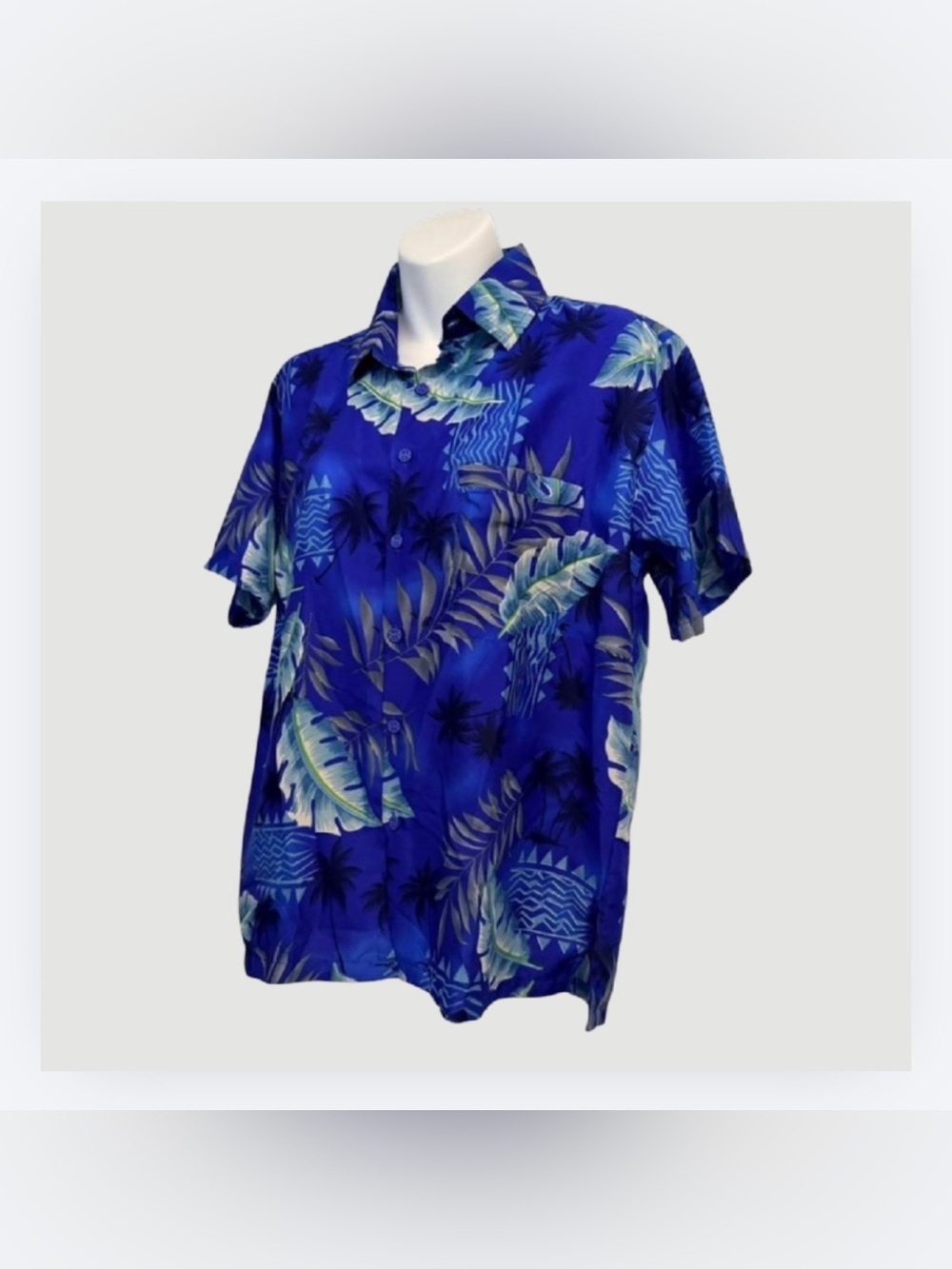 RIMA Women’s Blue Tropical Print Button-Down Shirt, Palm Leaf Print, Size Small - Picture 3 of 5